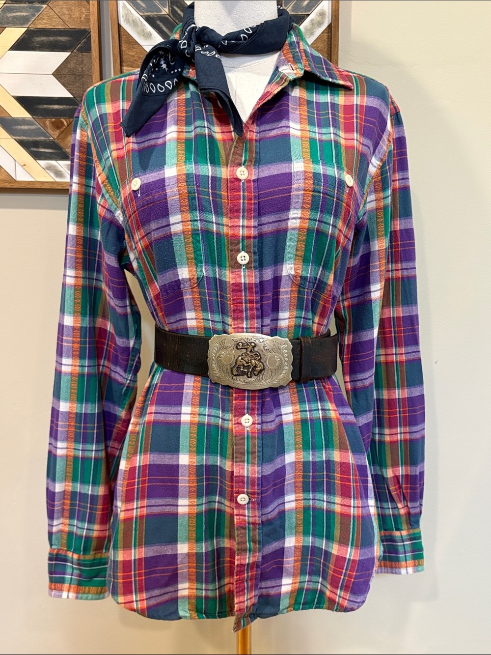 Vintage Ralph Lauren Blue Label Y2K Plaid Button Down Top Made in India size 8